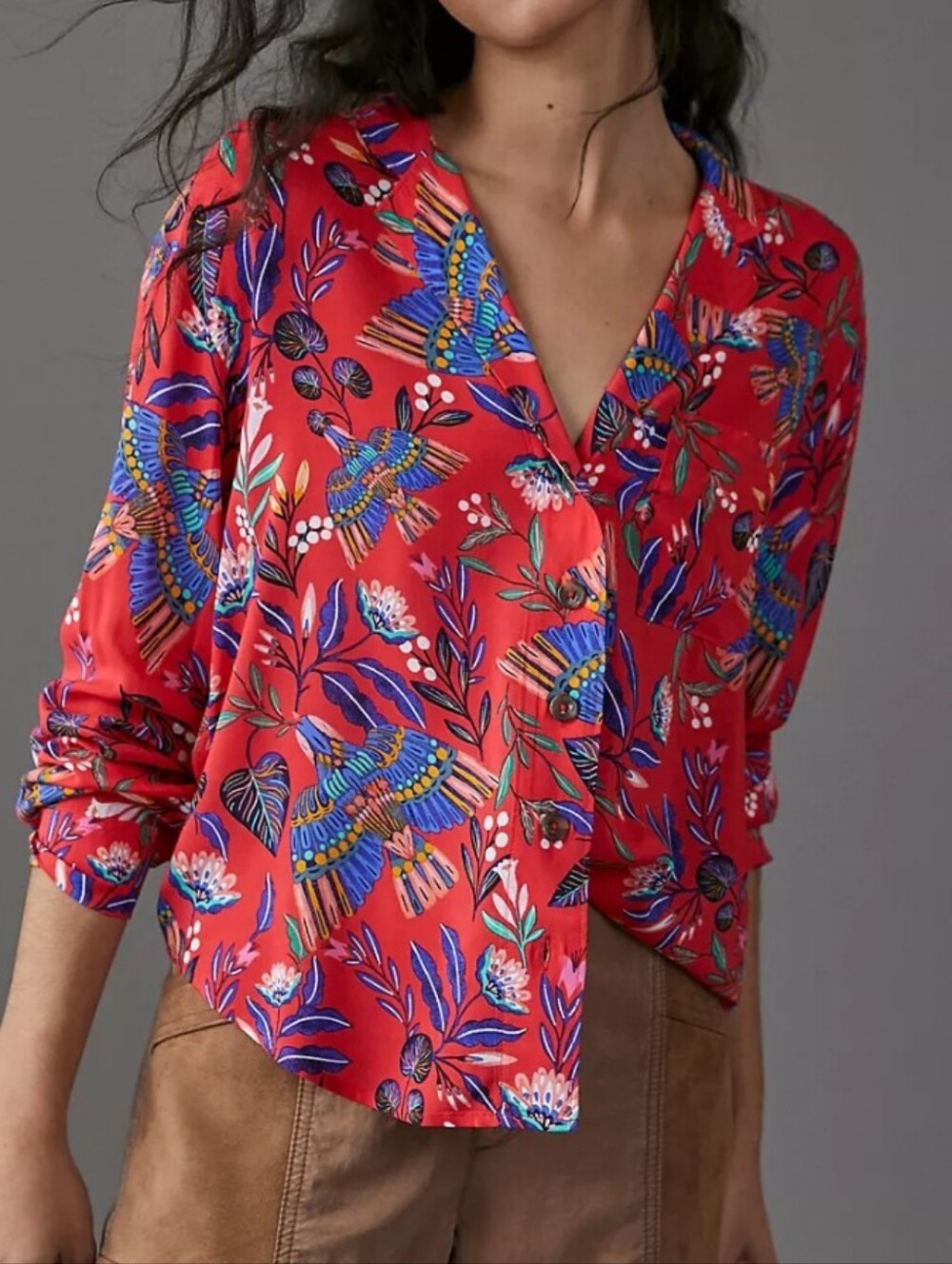 Anthropologie• Super Nice Letters Elysa Red Botanical Button-Front Blouse. Sz S